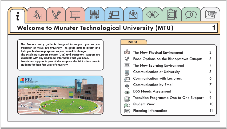 The front page of the PREPARE guide with welcome text and table of contents with picture of MTU